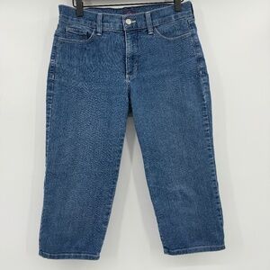 NYDJ Jeans Women 6P Blue Cropped Stretch Mid Rise Capri Denim Embroidered Pocket